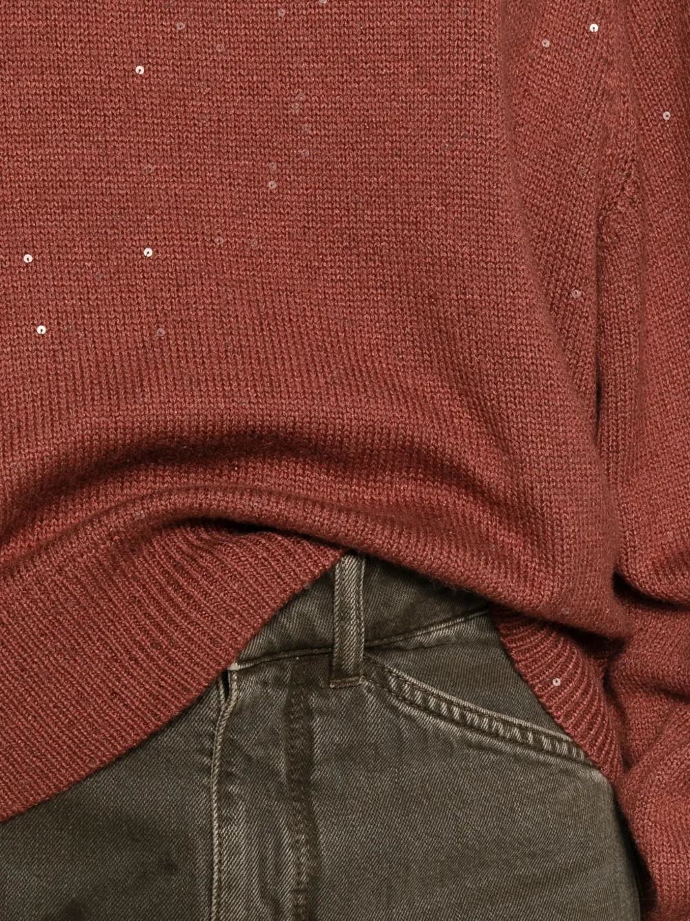 Brunello Cucinelli Cashmere And Silk Sweater With Sequins In Brown