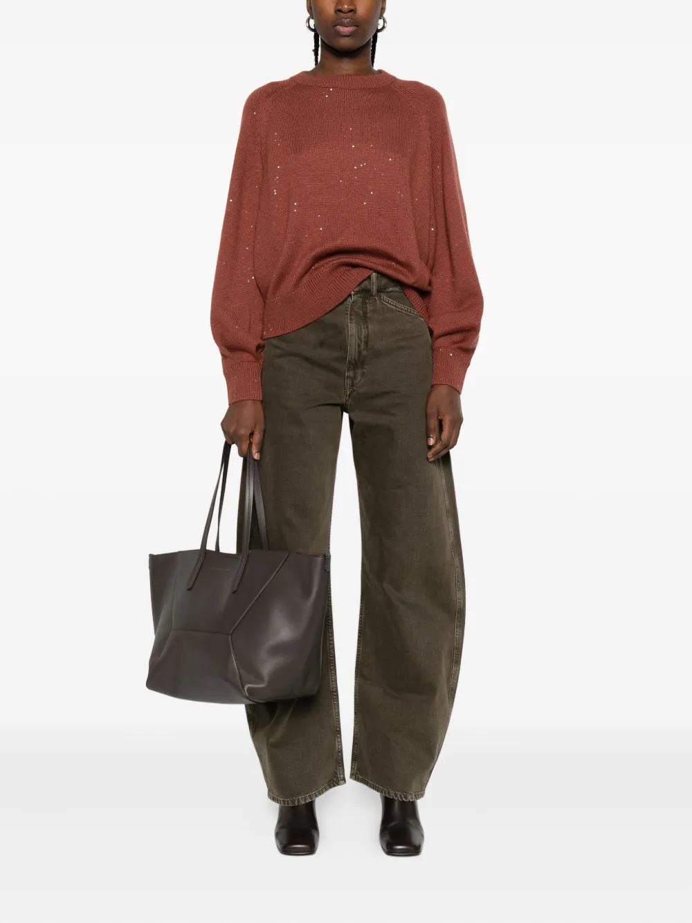 Brunello Cucinelli Cashmere And Silk Sweater With Sequins In Brown