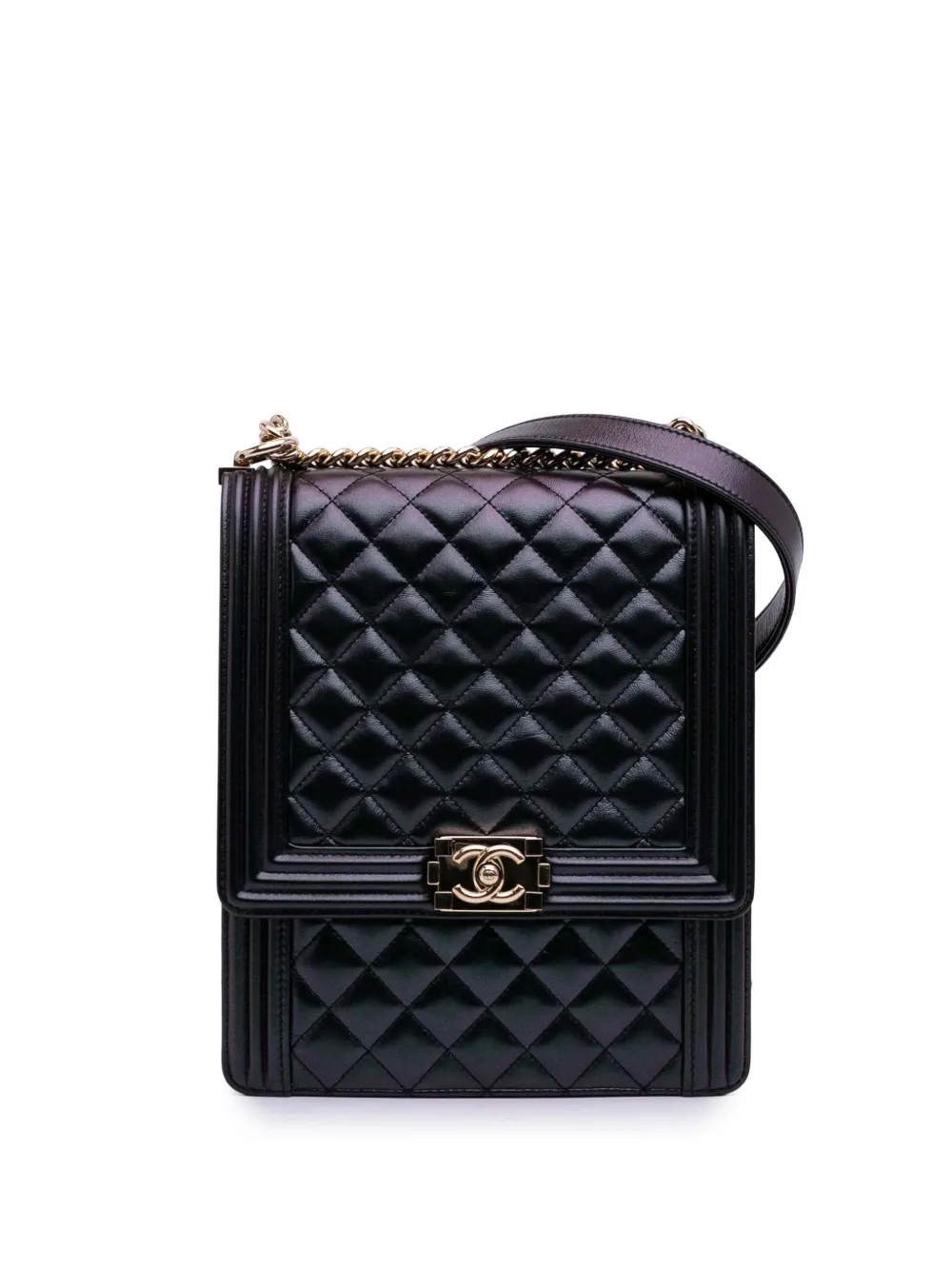 2019 Quilted Iridescent Calfskin North South Boy Flap shoulder bag