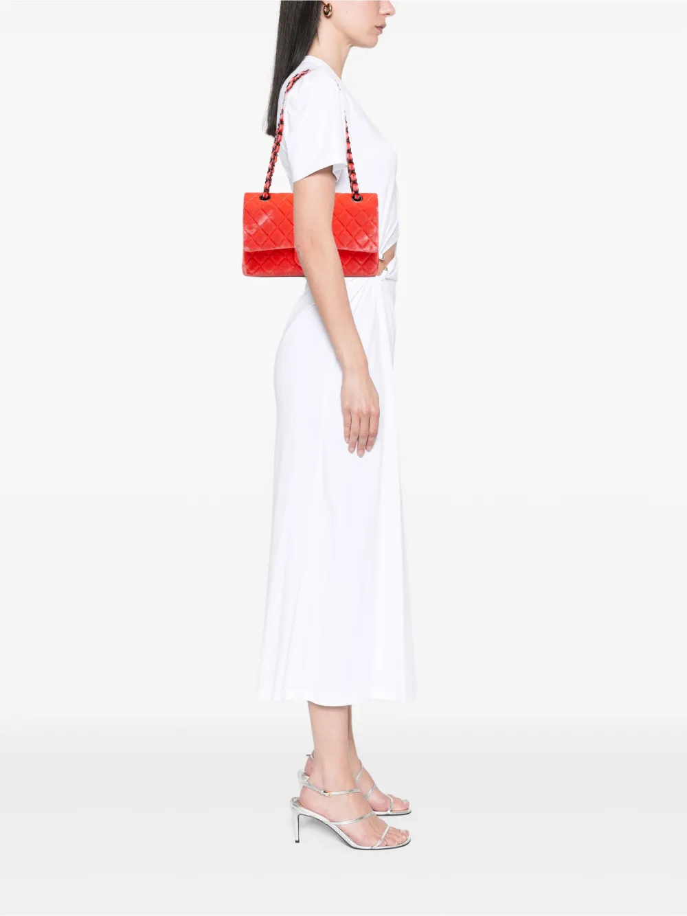 Pre-owned Chanel 2014-2015 Medium Classic Velvet Double Flap Shoulder Bag In Red