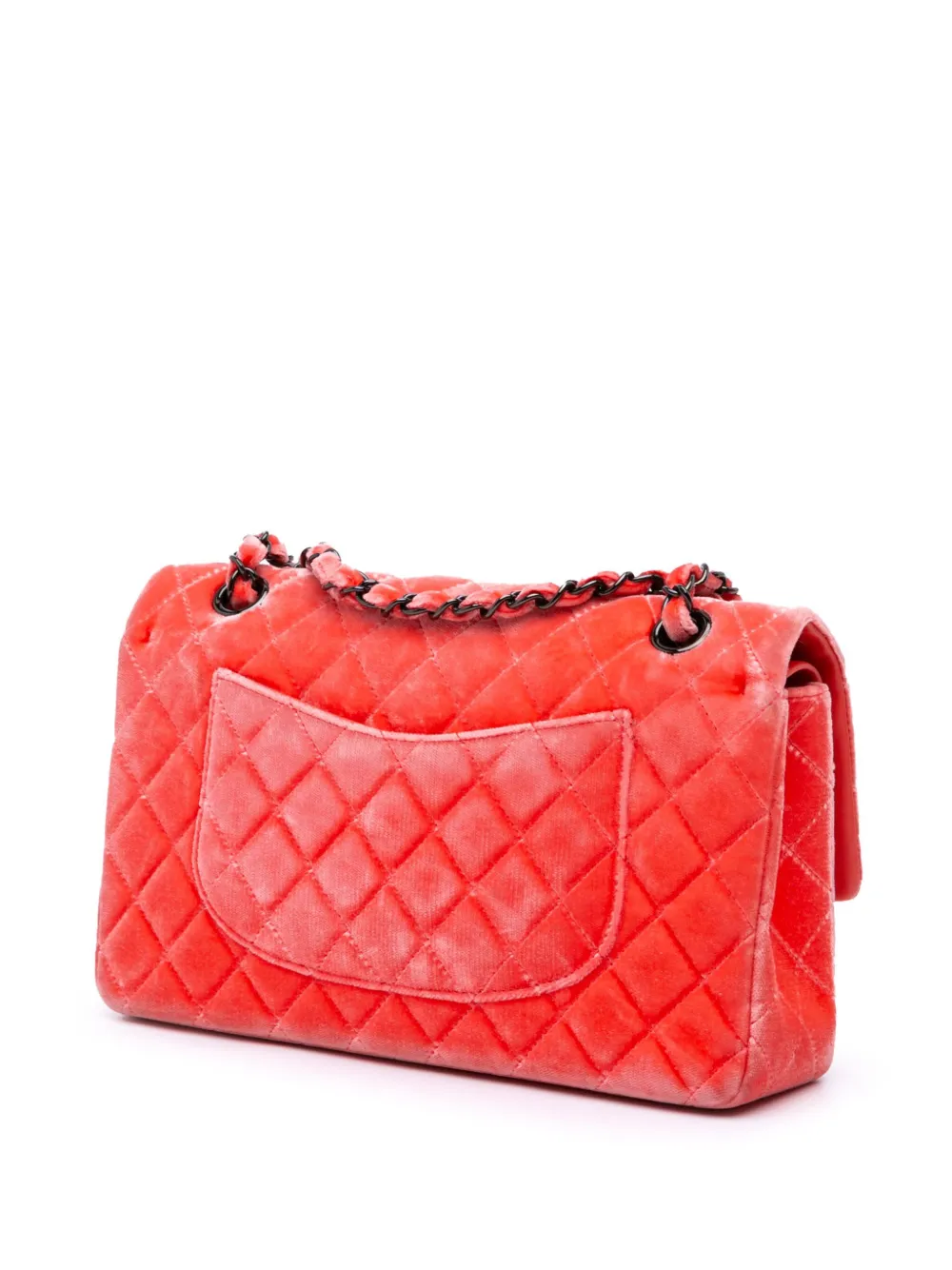 Pre-owned Chanel 2014-2015 Medium Classic Velvet Double Flap Shoulder Bag In Red
