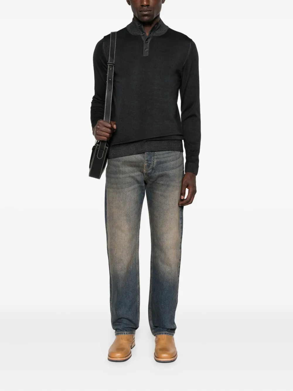 Daniele Fiesoli Poloshirt met hoge hals en knopen - Blauw