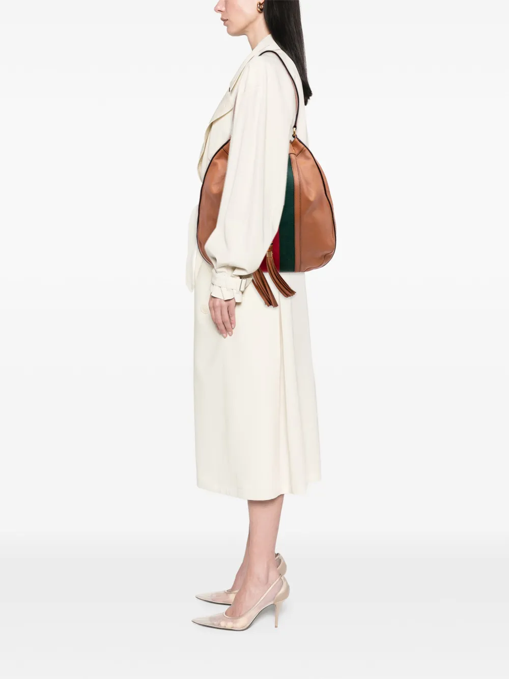 Pre-owned Gucci 2016-2025 Leather Web Rania Drawstring Hobo Bag In Brown