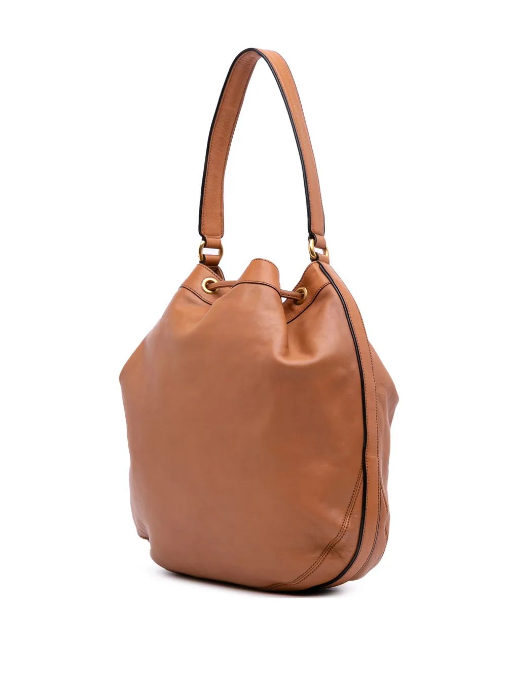 Pre-owned Gucci 2016-2025 Leather Web Rania Drawstring Hobo Bag In Brown