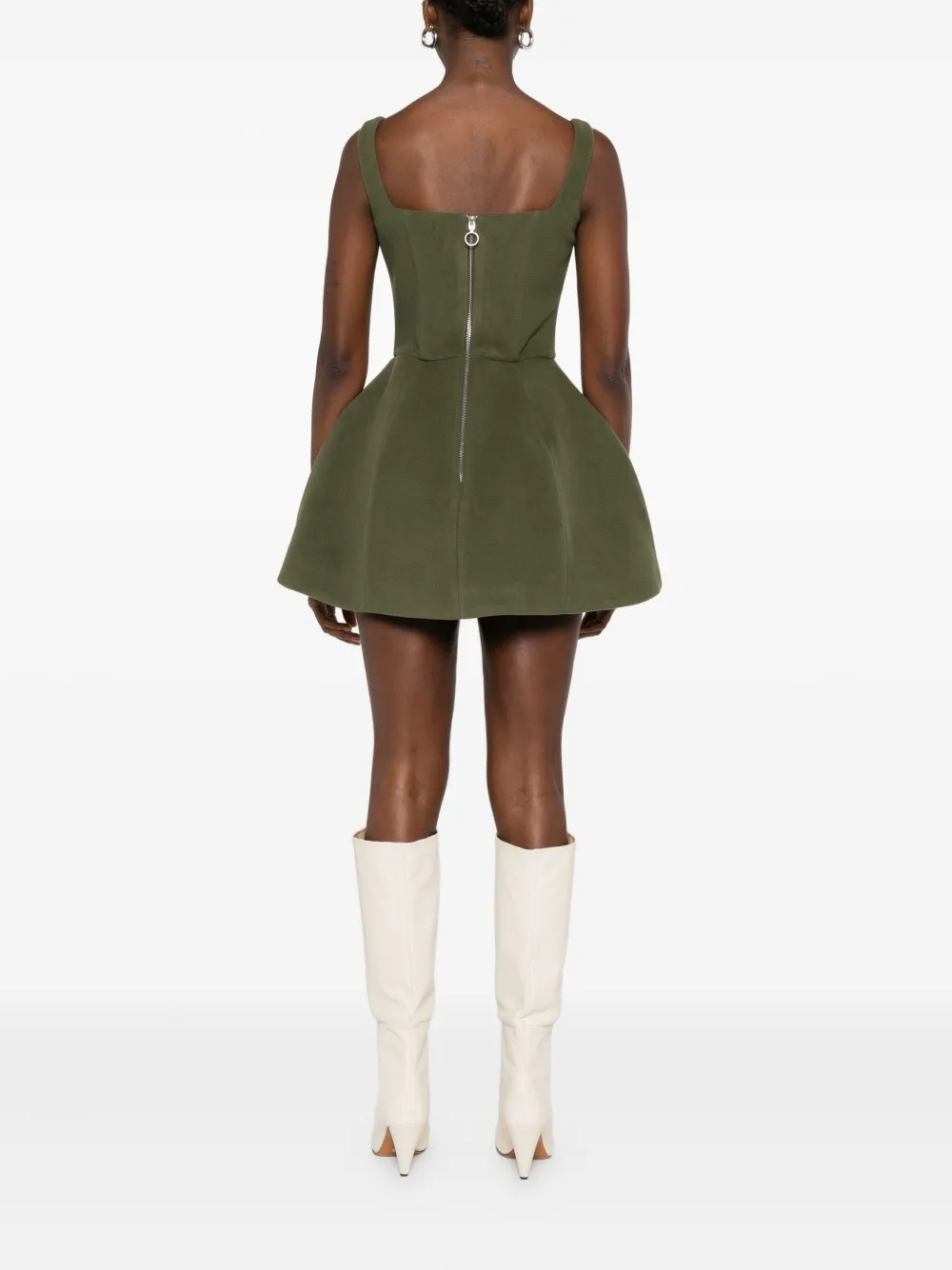 Vestiaire D'un Oiseau Libre Square-neck Flared Mini Dress In Green