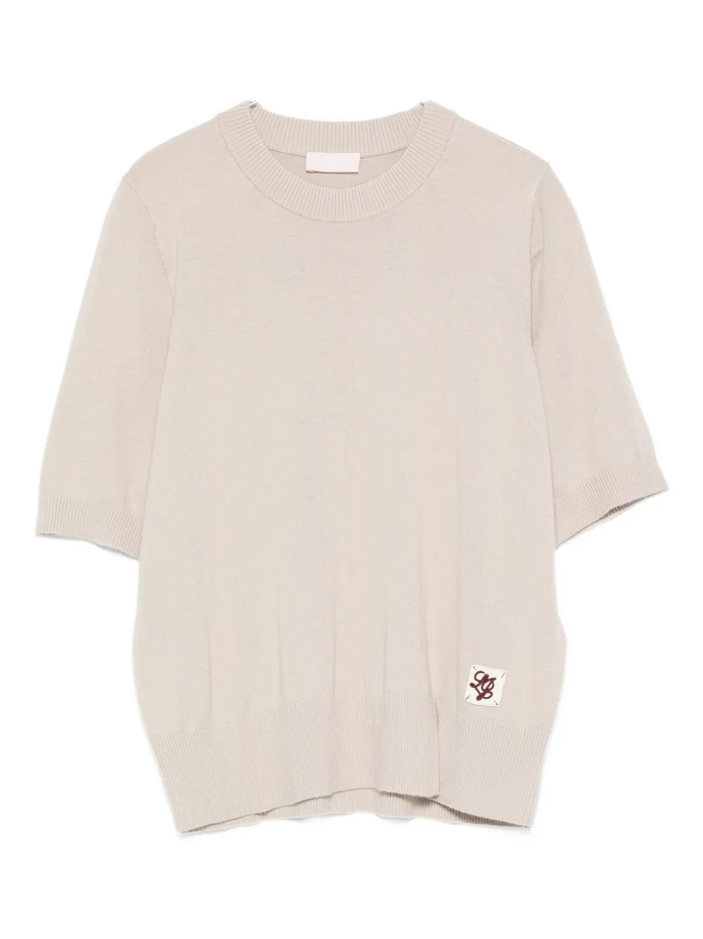 Liu •jo Logo-patch Short-sleeve Sweater In Neutral