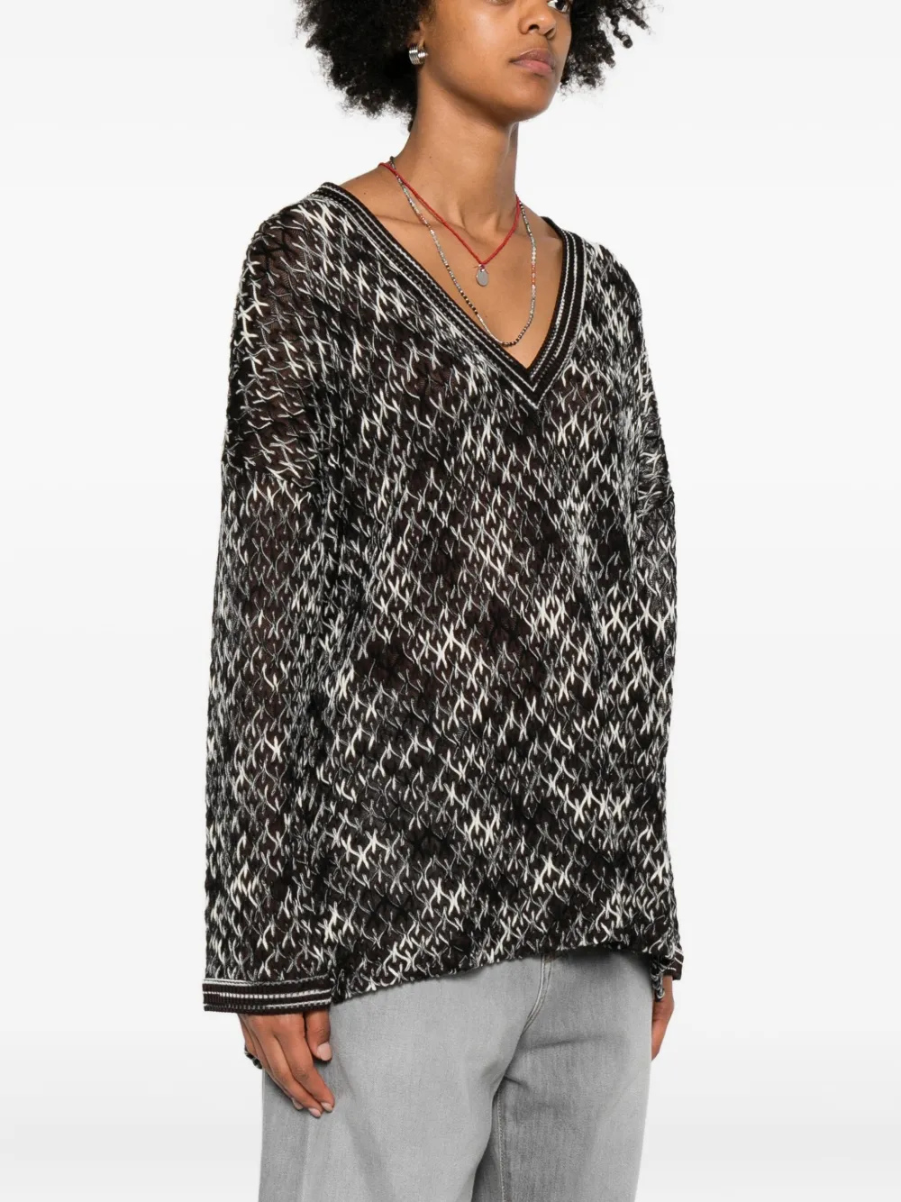 Missoni Geometric-pattern V-neck Sweater In Black