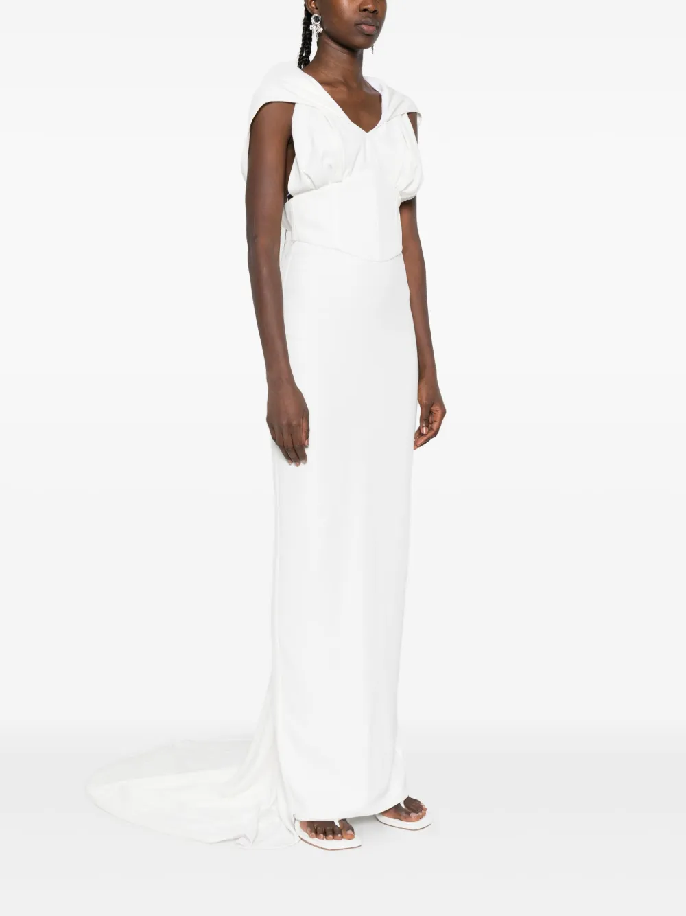 Vestiaire d'un Oiseau Libre Mouwloze avondjurk met capuchon Wit