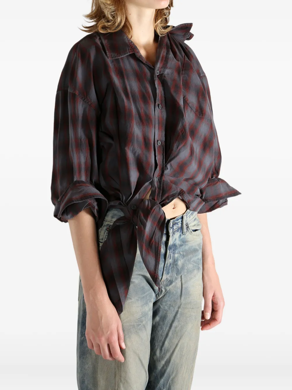 Alexander Wang Plaid One-shoulder Shirt In Gray