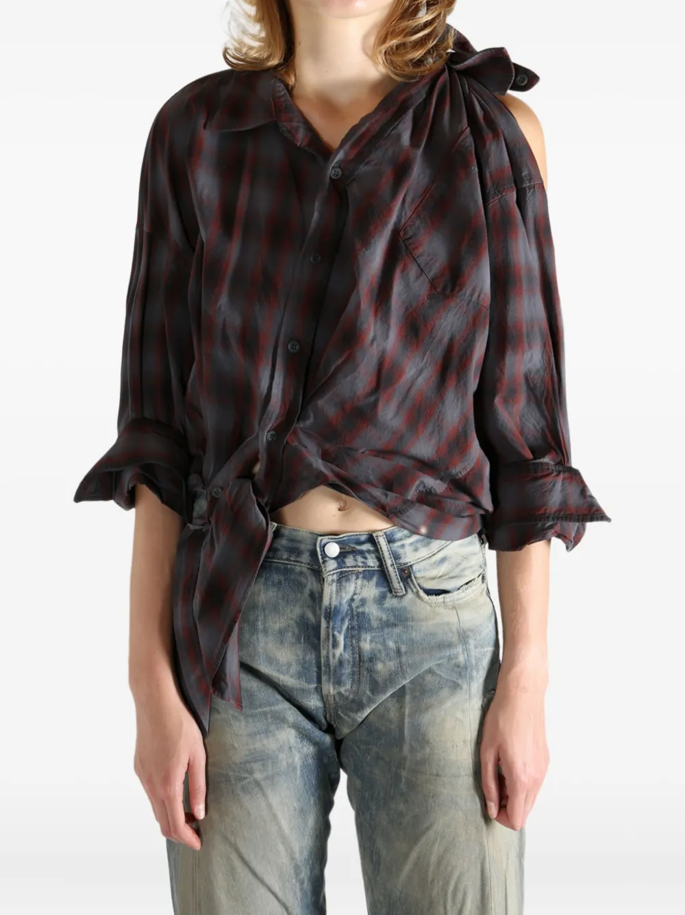 Alexander Wang plaid one-shoulder shirt - Grijs