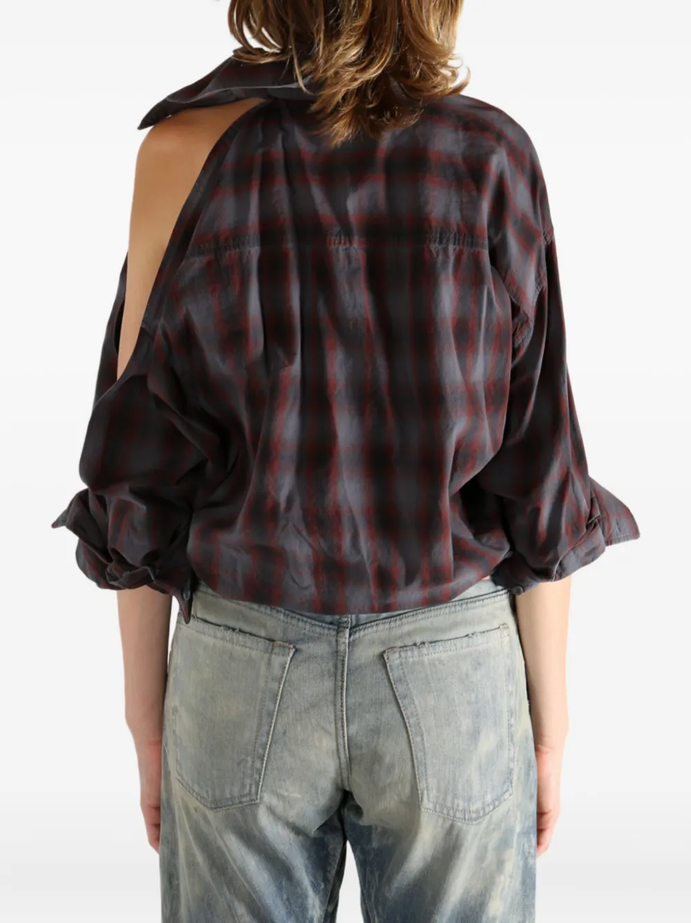 Alexander Wang Plaid One-shoulder Shirt In Gray