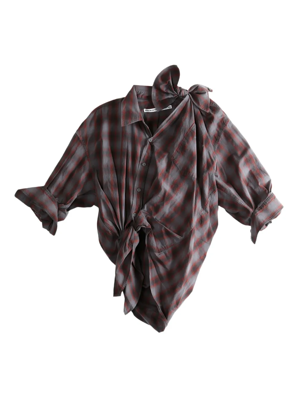 Alexander Wang Plaid One-shoulder Shirt In Gray