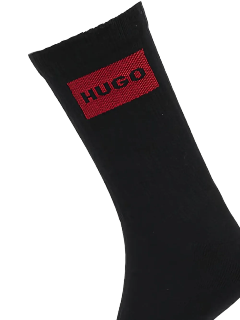 HUGO Drie paar geribbelde sokken met logo-label Zwart