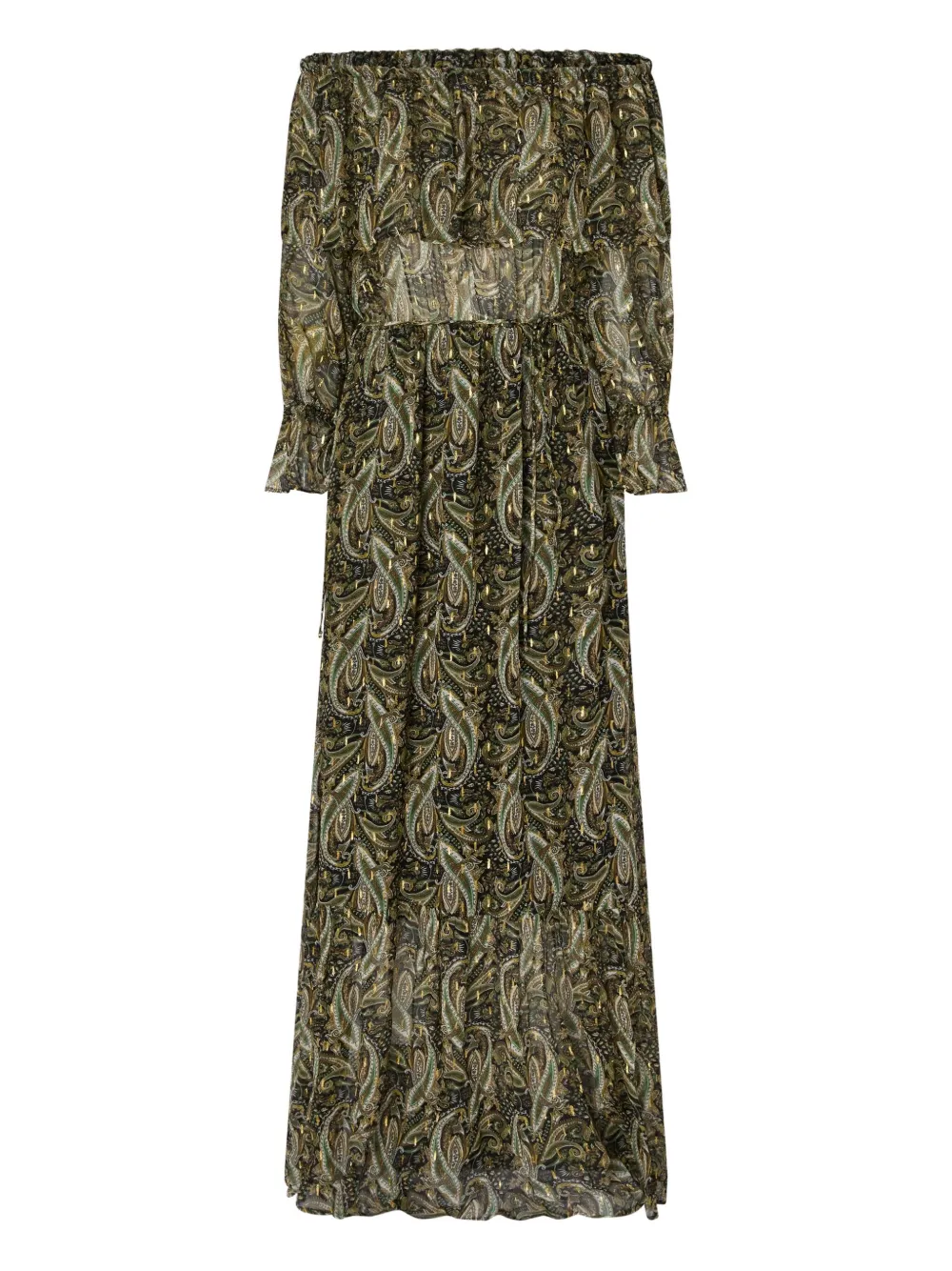 PINKO paisley-print off-shoulder maxi dress Groen