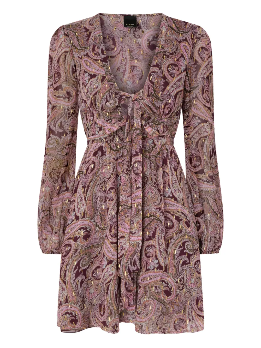 PINKO paisley-print tie-neck mini dress Roze