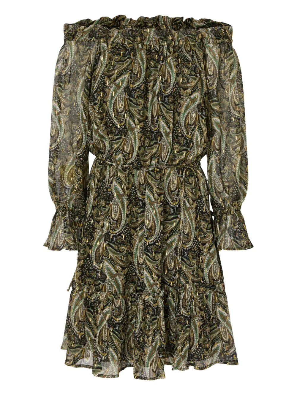 PINKO paisley off-shoulder midi dress Groen