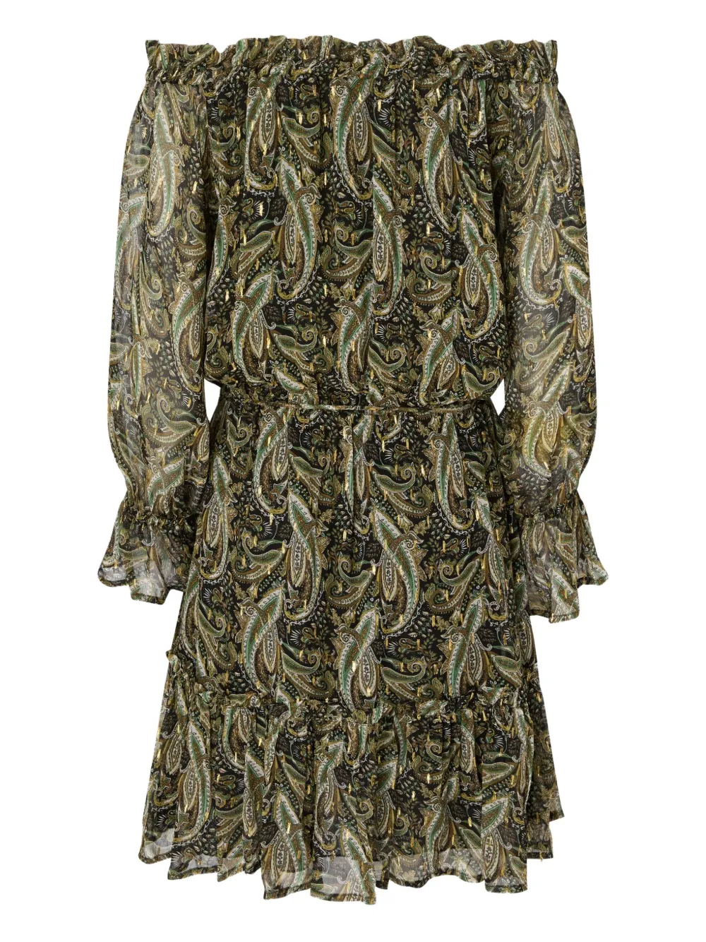 PINKO paisley off-shoulder midi dress Groen