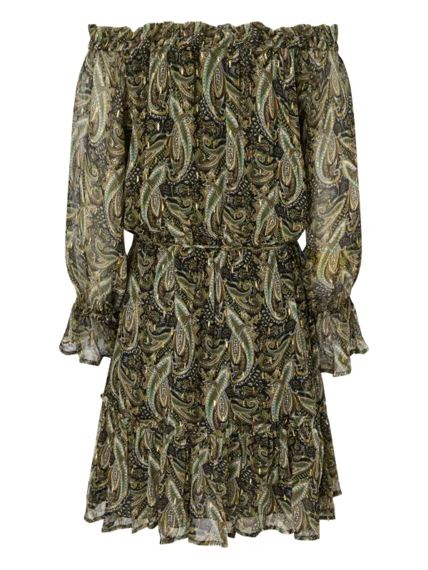 Pinko Paisley Off-the-shoulder Midi Dress - Green