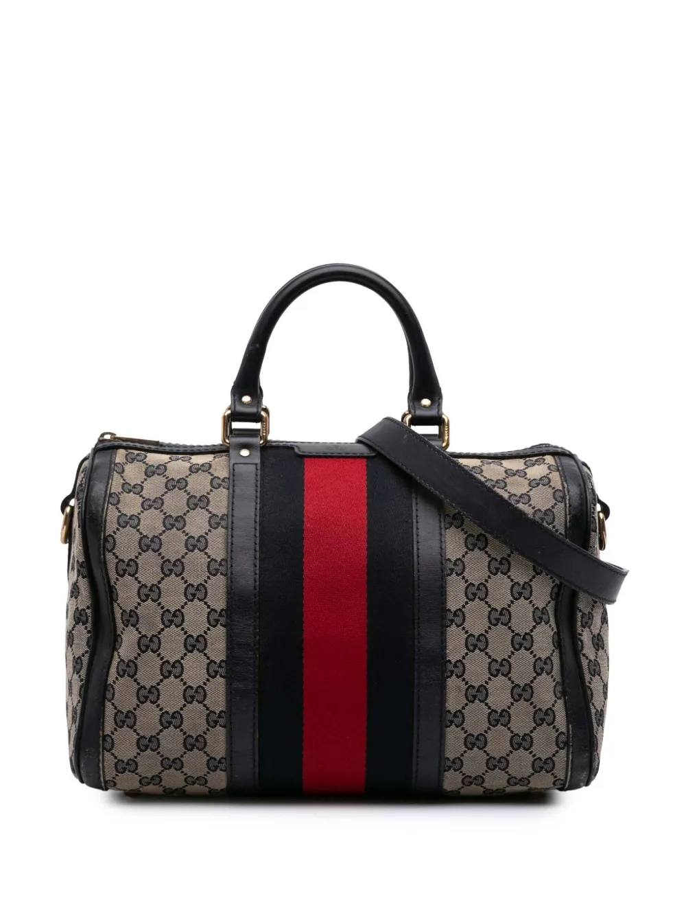 Pre-owned Gucci 2016-2025 Gg Canvas Web Joy Boston Bag Satchel In Brown