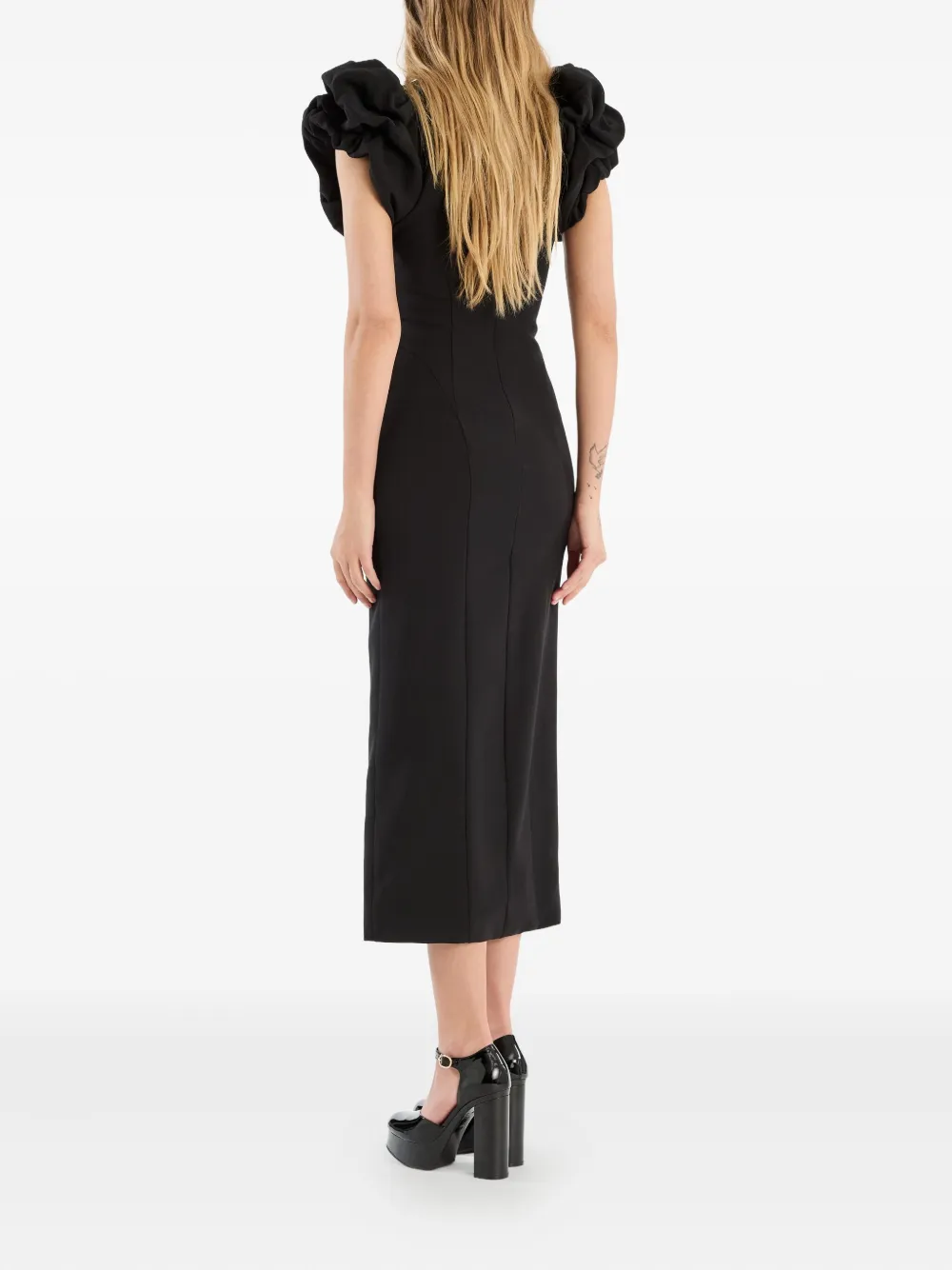 Rotate Birger Christensen Dramatic Midi Dress With Voluminous Ruffled Sleeves In Black