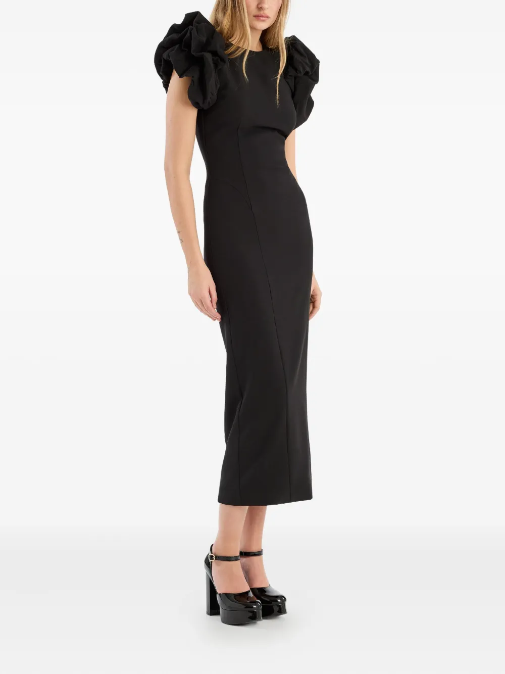 ROTATE BIRGER CHRISTENSEN Midi-jurk met pofmouwen - Zwart