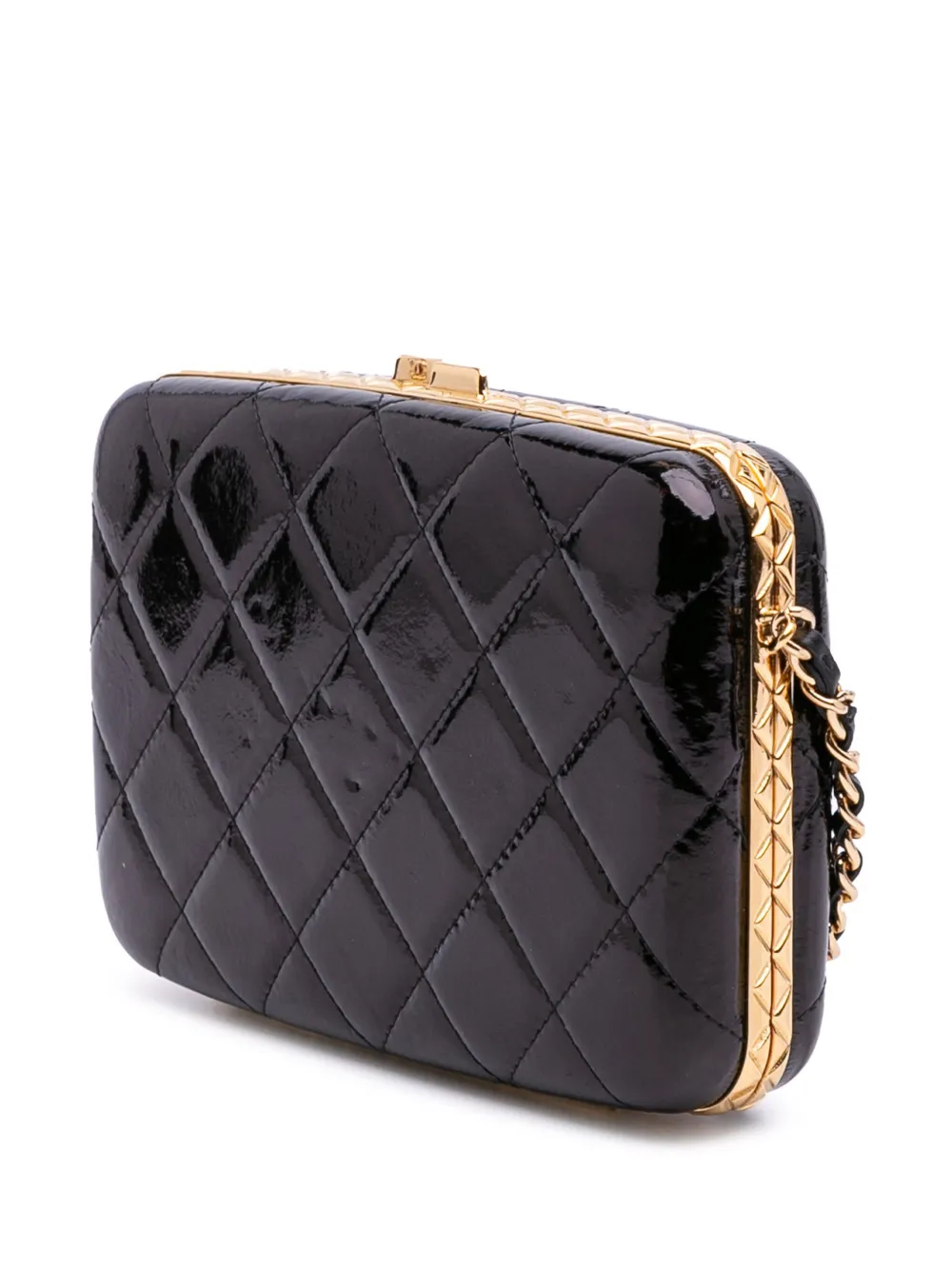 Pre-owned Chanel 2021 Large Glazed Goatskin Box With Chain Crossbody Bag In Black
