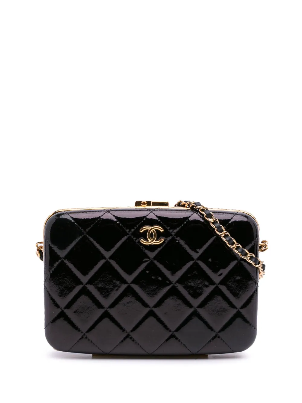 CHANEL Pre-Owned 2021 ラージ グレーズゴートスキン ボックスウィズチェーン ショルダーバッグ - ブラック CHANEL Pre-Owned 2021 ラージ グレーズゴートスキン ボックスウィズチェーン ショルダーバッグ - ブラック