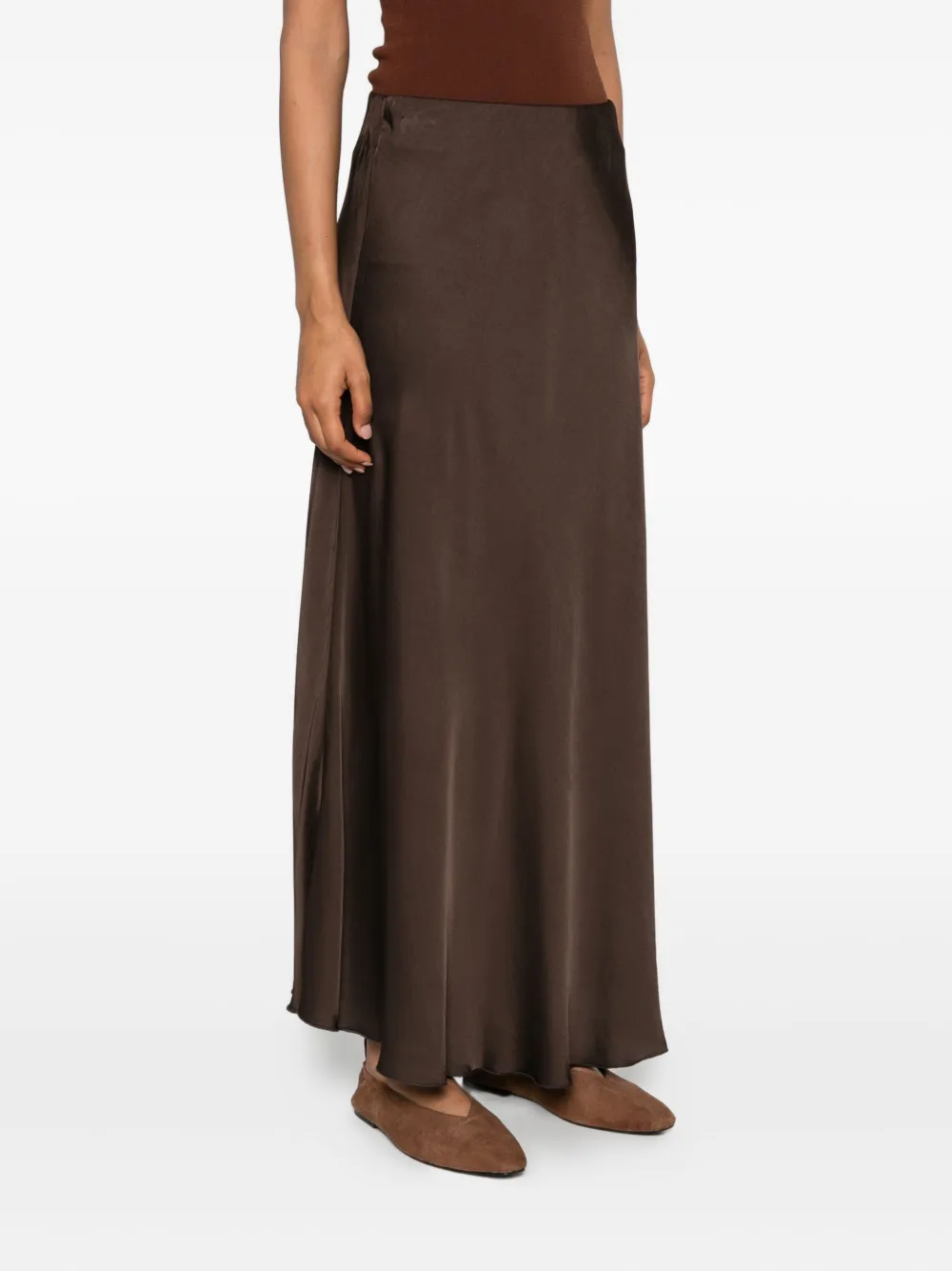 Daniele Fiesoli Satin Midi Skirt In Brown