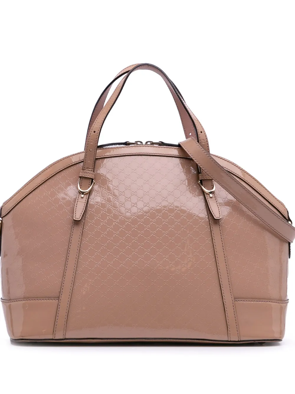 Gucci Pre-Owned 2016-2025 ラージ マイクログッチシマ パテント ドーム サッチェルバッグ - ブラウン Gucci Pre-Owned 2016-2025 ラージ マイクログッチシマ パテント ドーム サッチェルバッグ - ブラウン