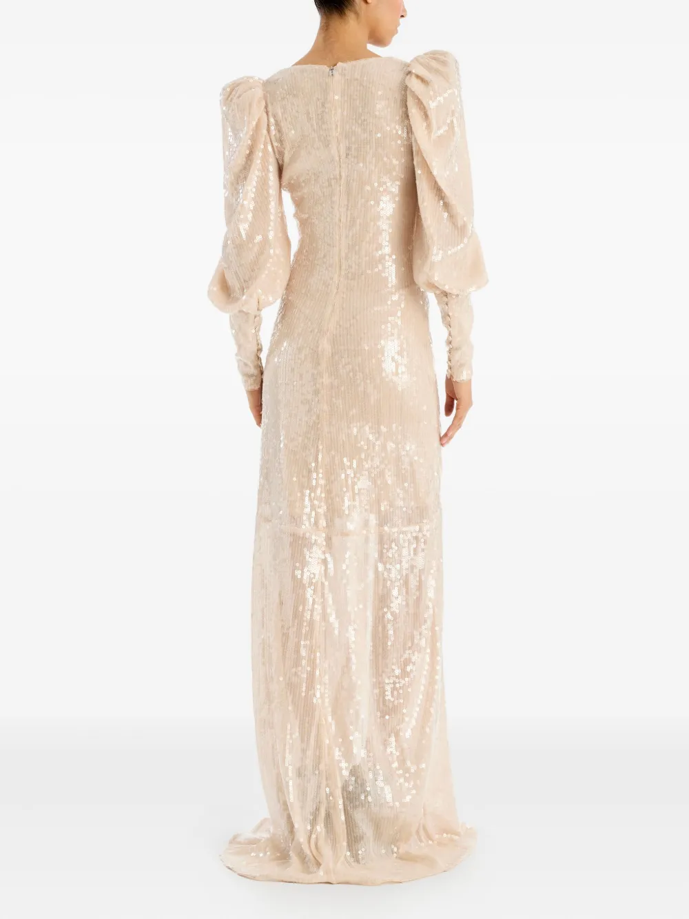 Rotate Birger Christensen Sequin-embellishment Puff-sleeve Maxi Dress In Neutral