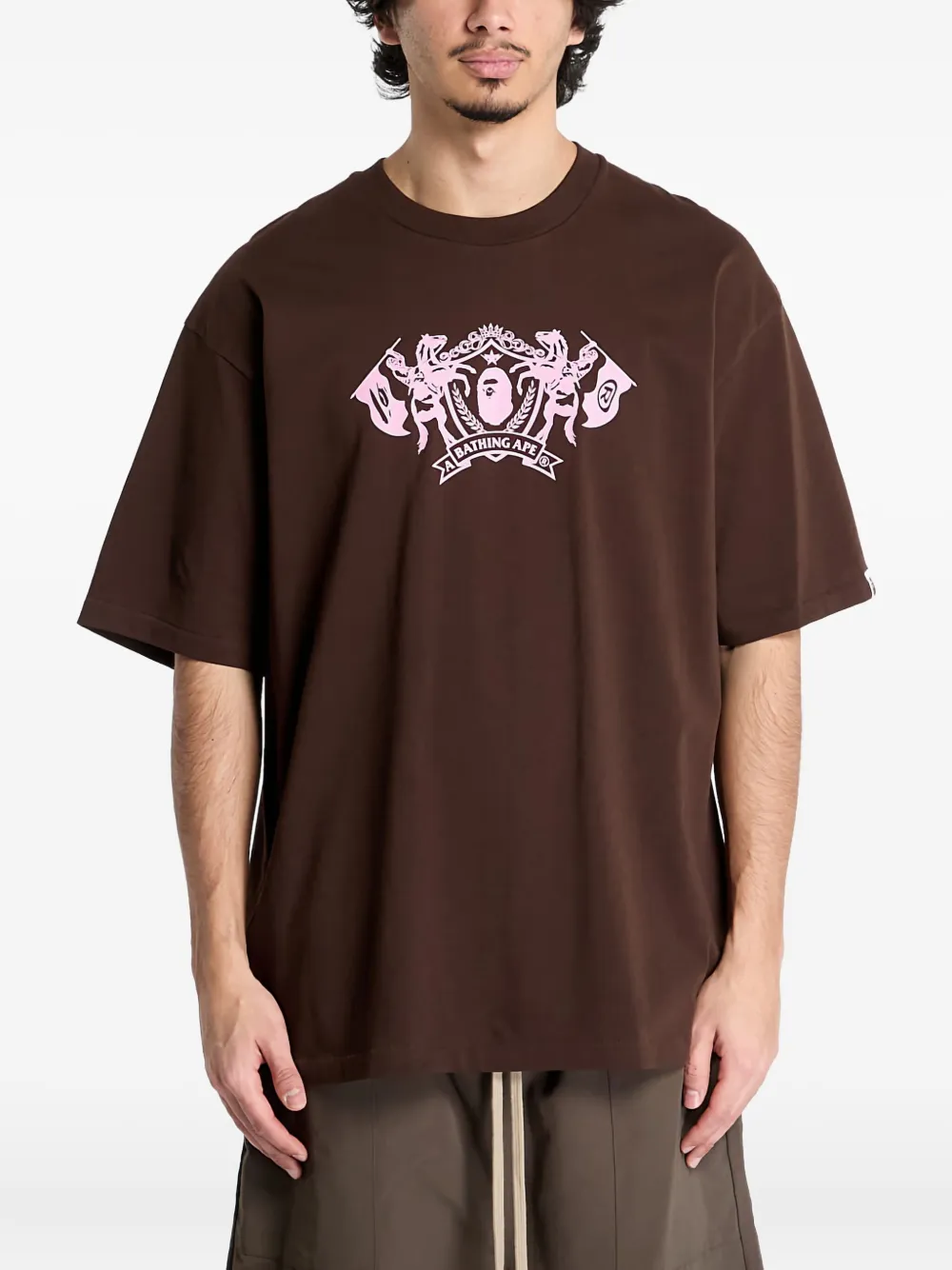 A Bathing Ape Crest Logo Print T-shirt In Brown