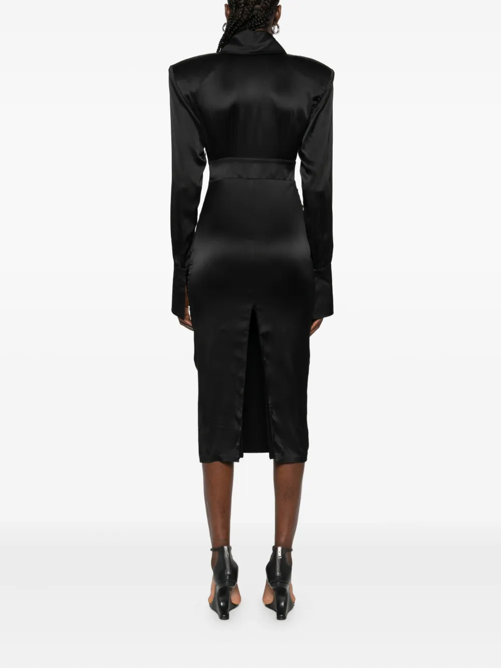 Padded-Shoulder Silk Dress