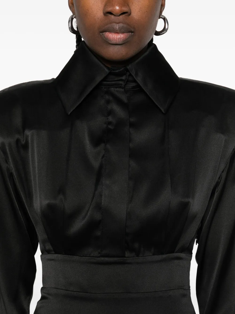 Padded-Shoulder Silk Dress