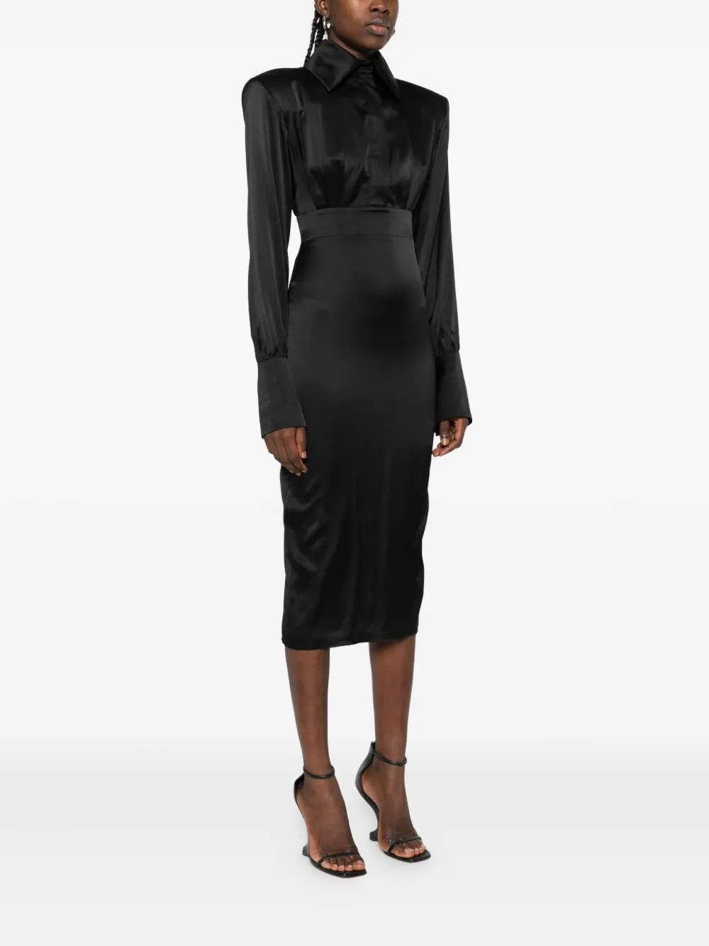 Padded-Shoulder Silk Dress
