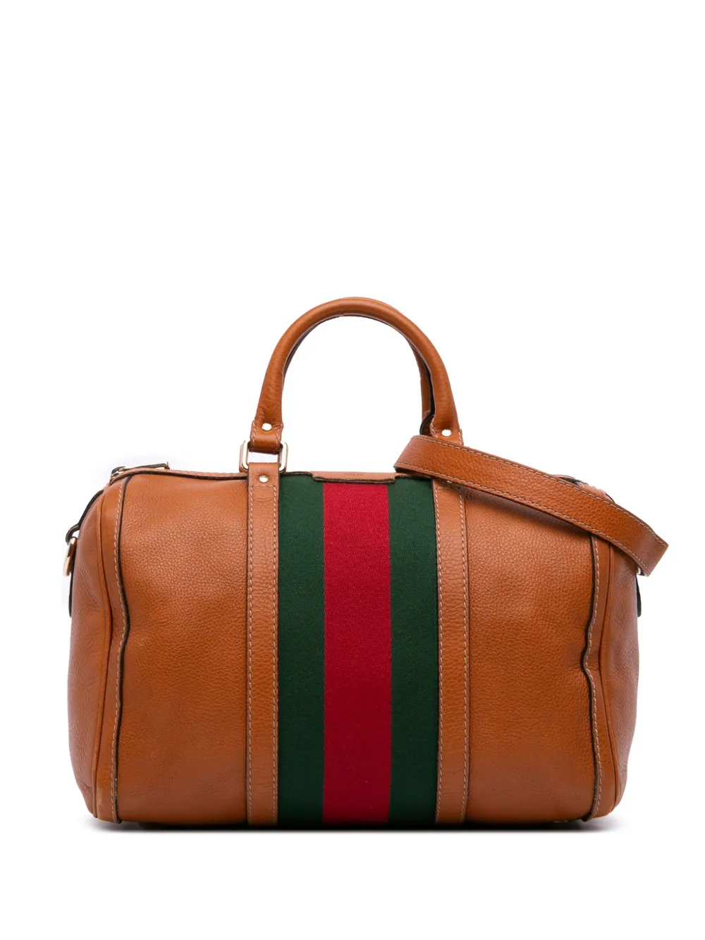Gucci Pre-Owned 2016-2025 Medium Calfskin Web Joy Boston Bag satchel | Brown | Image 1