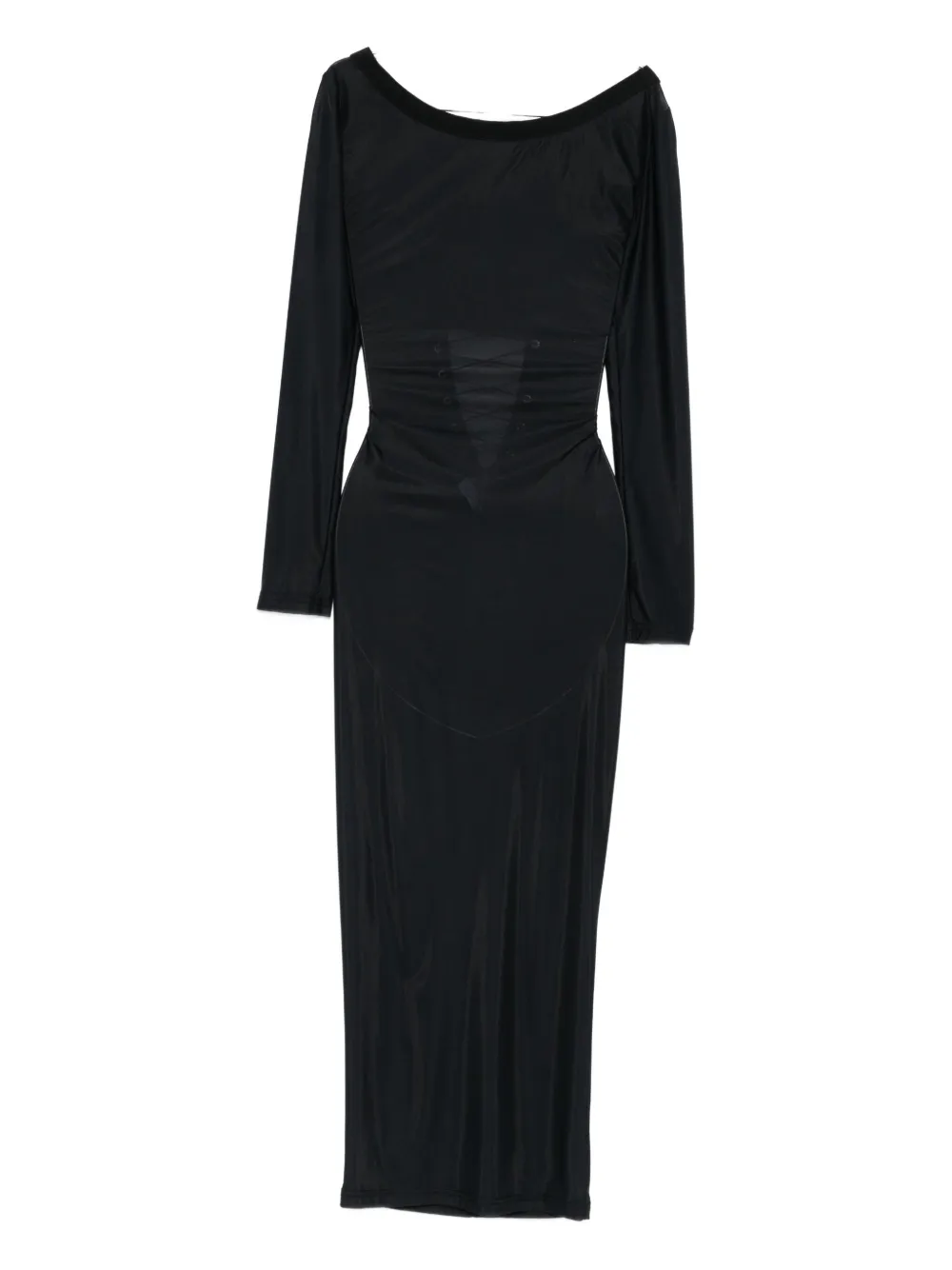 Vestiaire D'un Oiseau Libre Lace-up Sheer Midi Dress In Black