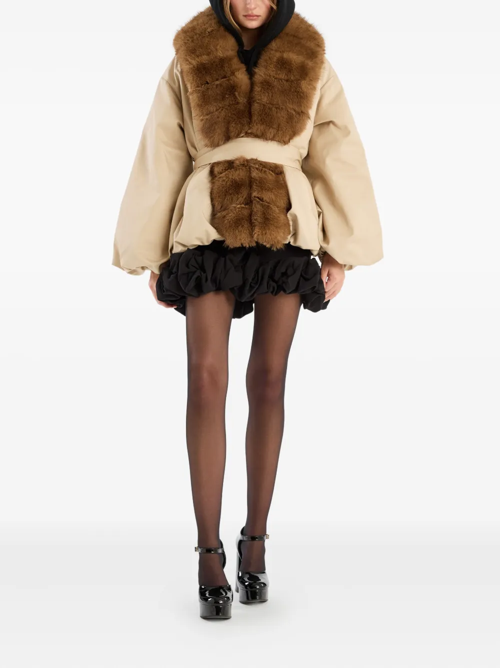 Rotate Birger Christensen Giacca Con Collo In Pelliccia Sintetica Beige In Neutral