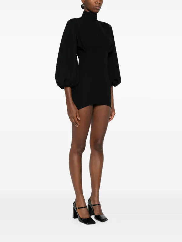 black balloon sleeve mini dress Black Balloon Sleeve Cord Tiered Elsa Mini Dress