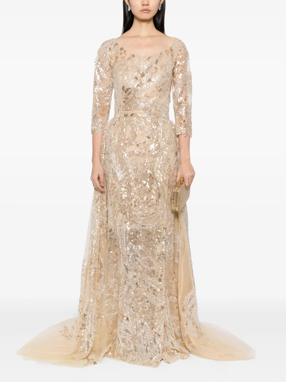 Saiid Kobeisy Jurk met geborduurde pailletten - Beige