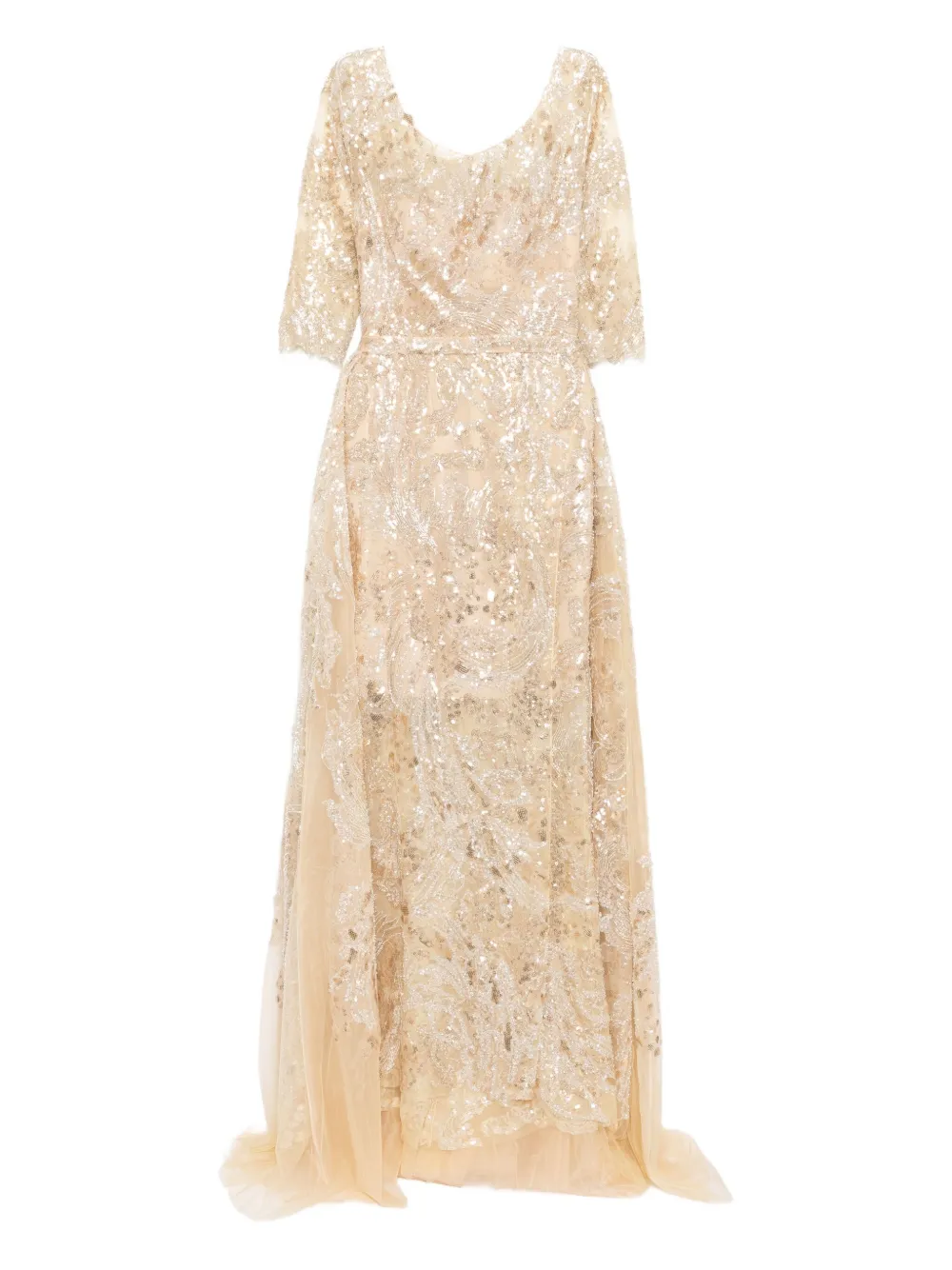Saiid Kobeisy Jurk met geborduurde pailletten Beige