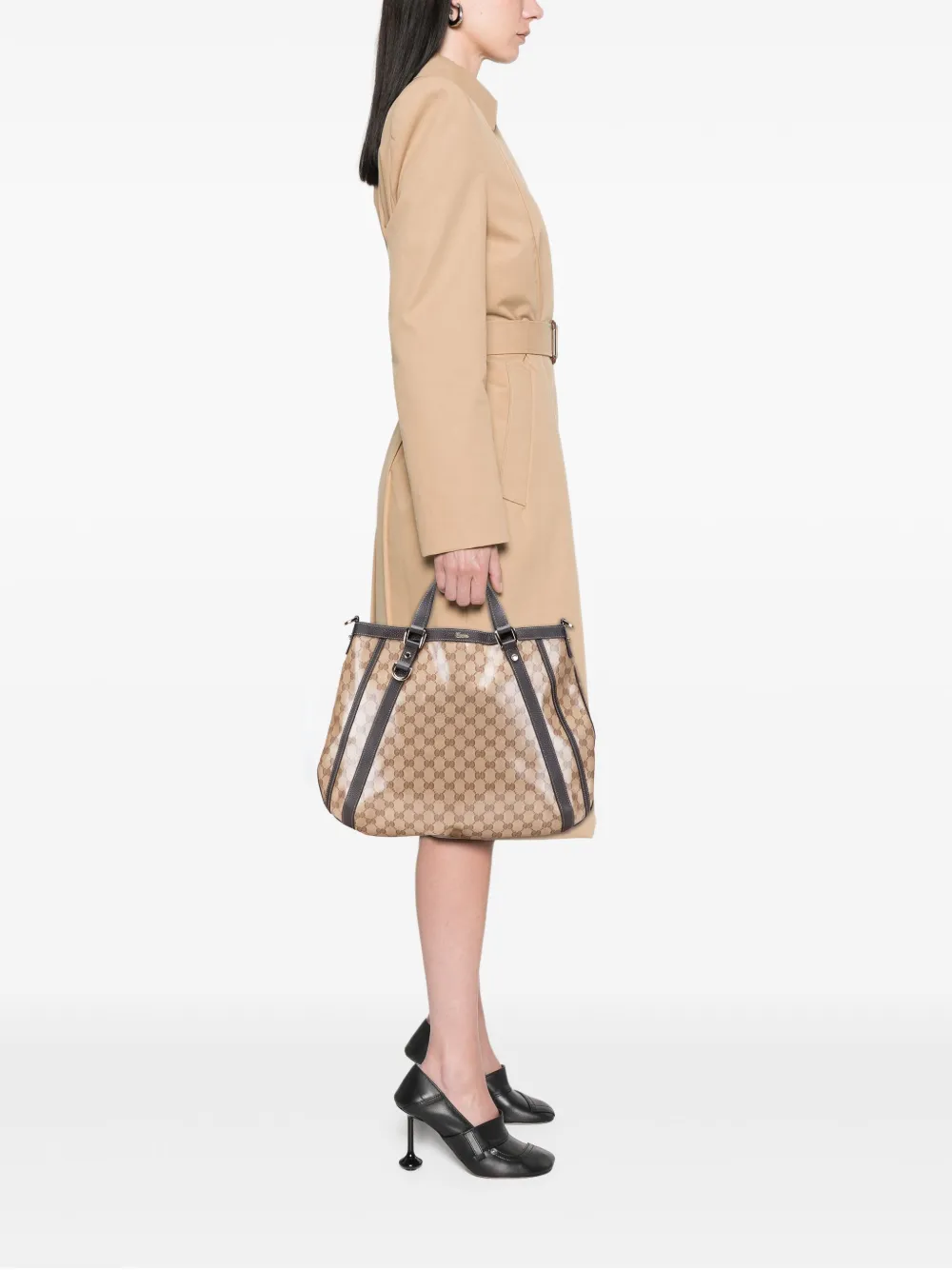 Pre-owned Gucci 2000-2015 Gg Crystal Abbey Satchel In Brown