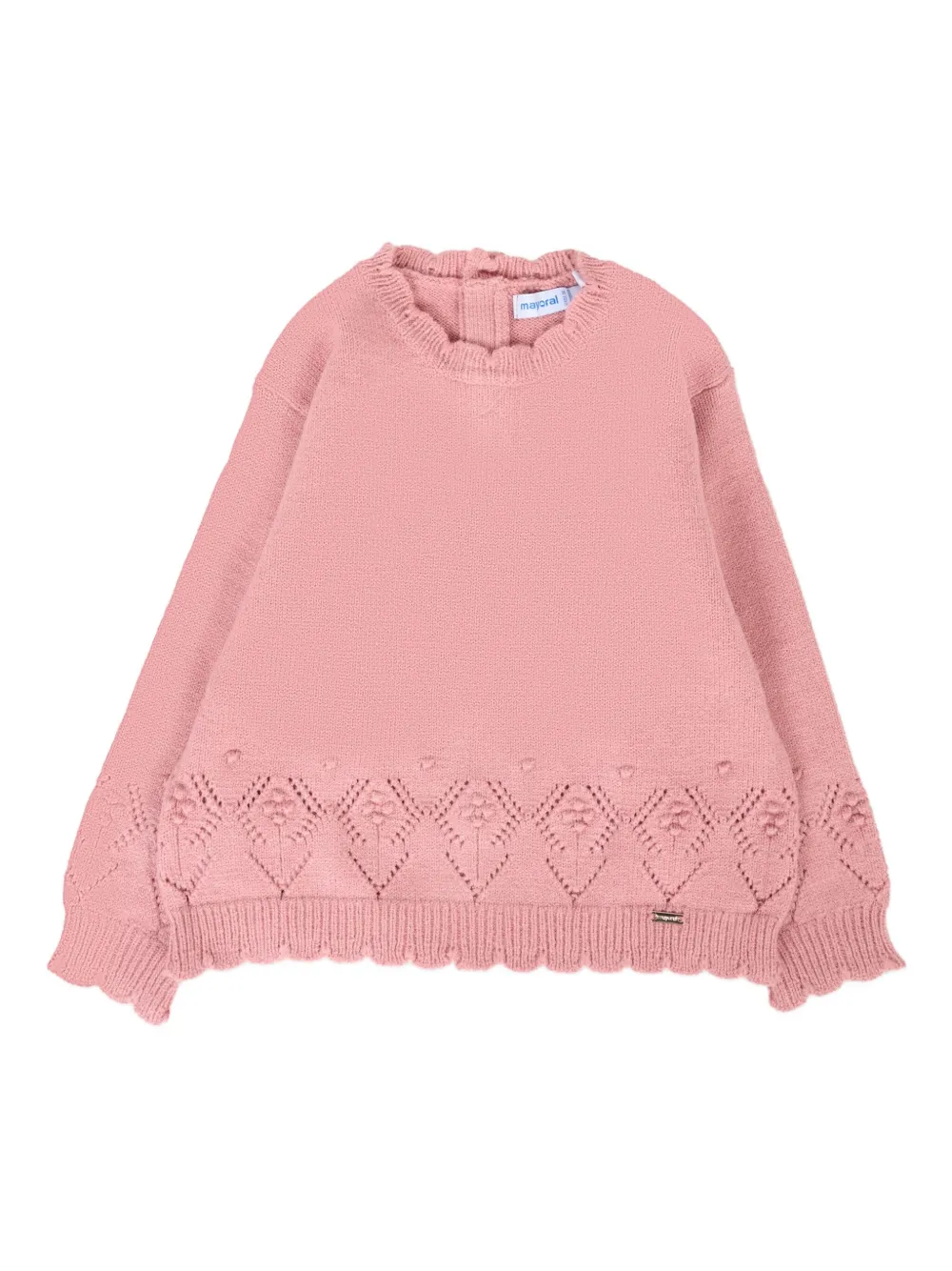 Mayoral Babies' Ruffled-hem Knitted Sweater In Pink