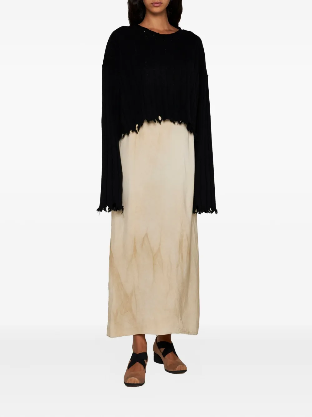 Uma Wang fringed raw-cut hem sweater Zwart