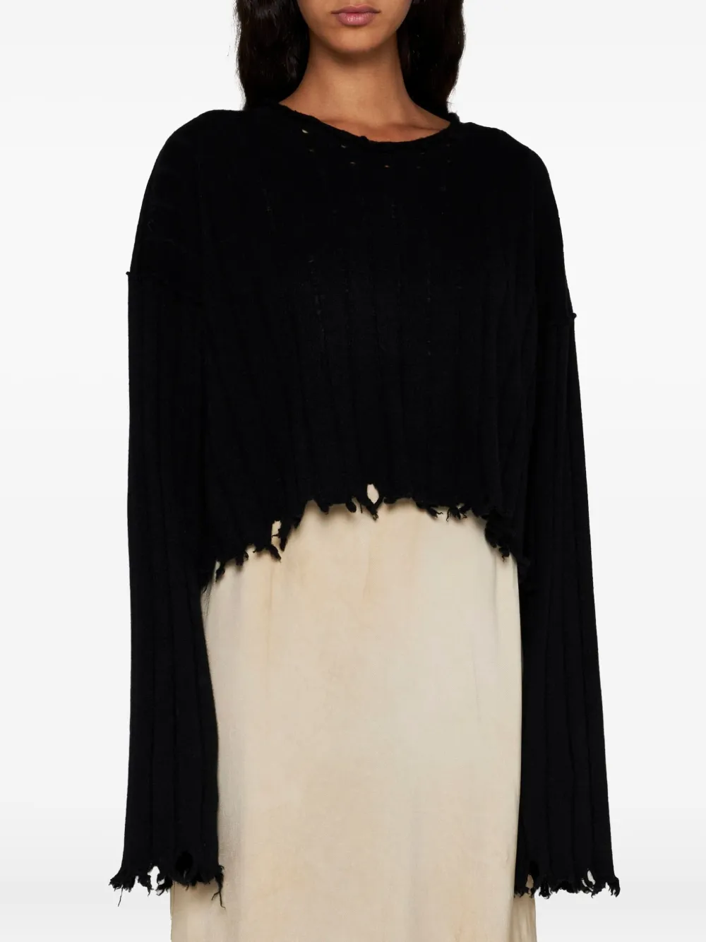 Uma Wang fringed raw-cut hem sweater Zwart