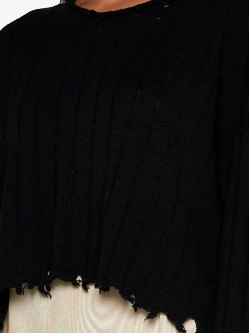 Uma Wang fringed raw-cut hem sweater Zwart