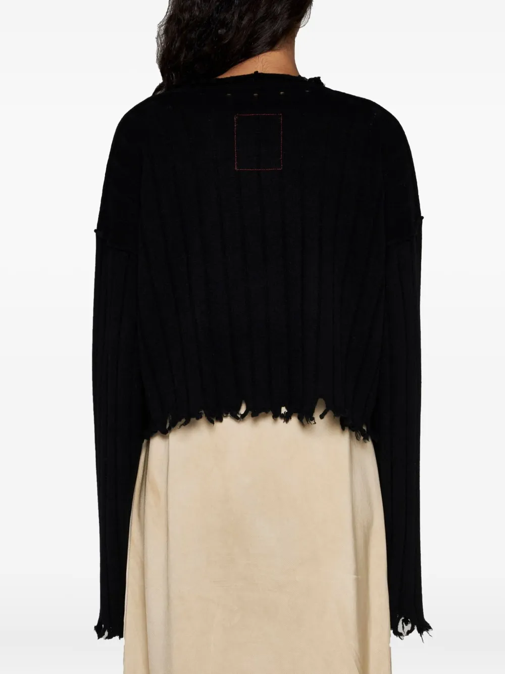 Uma Wang fringed raw-cut hem sweater Zwart