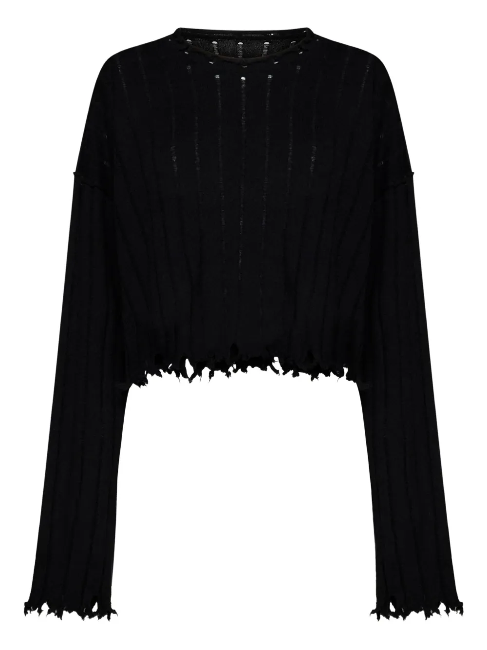 Uma Wang fringed raw-cut hem sweater Zwart