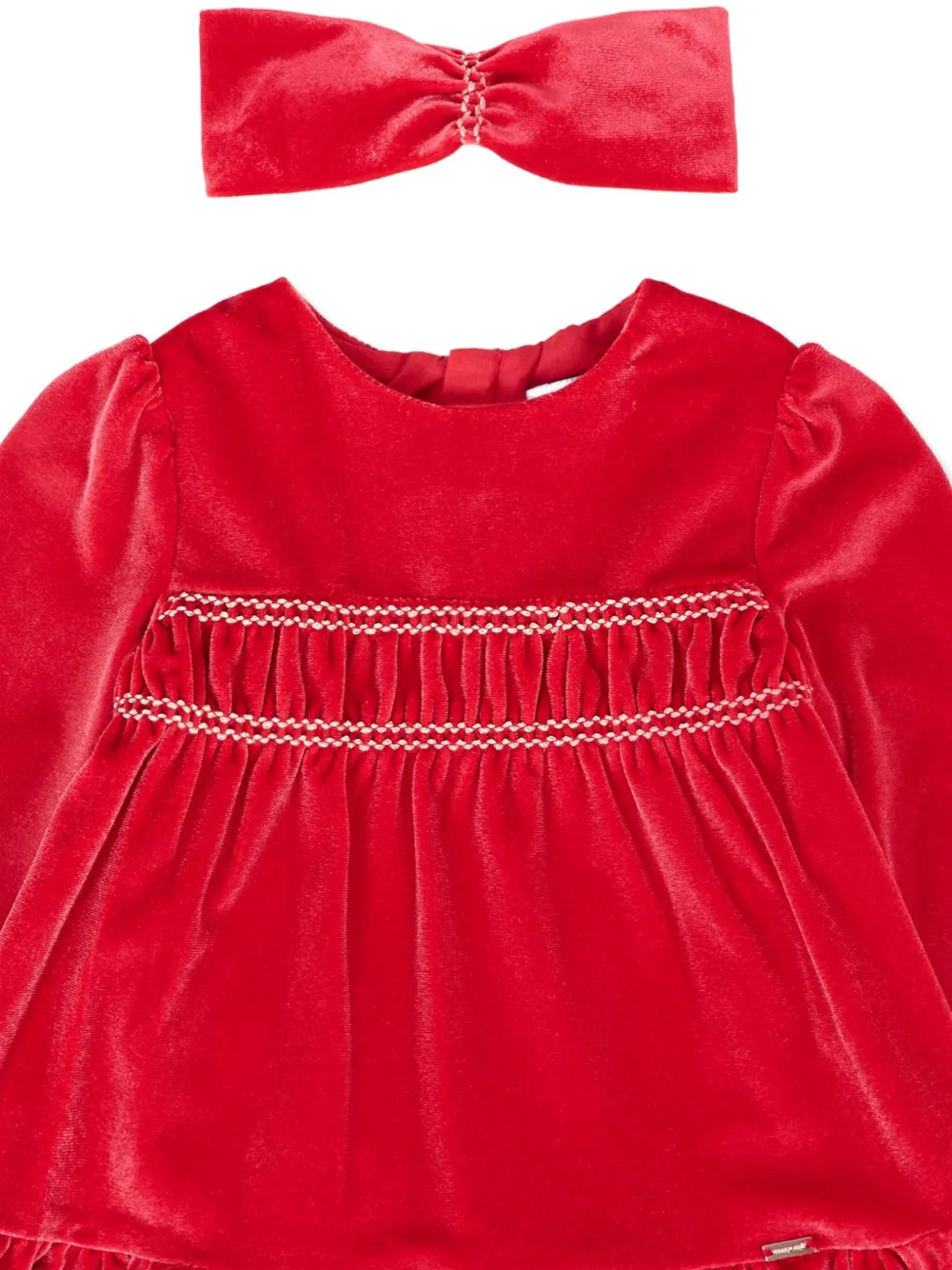 Mayoral velvet smocked dress-headband set Rood