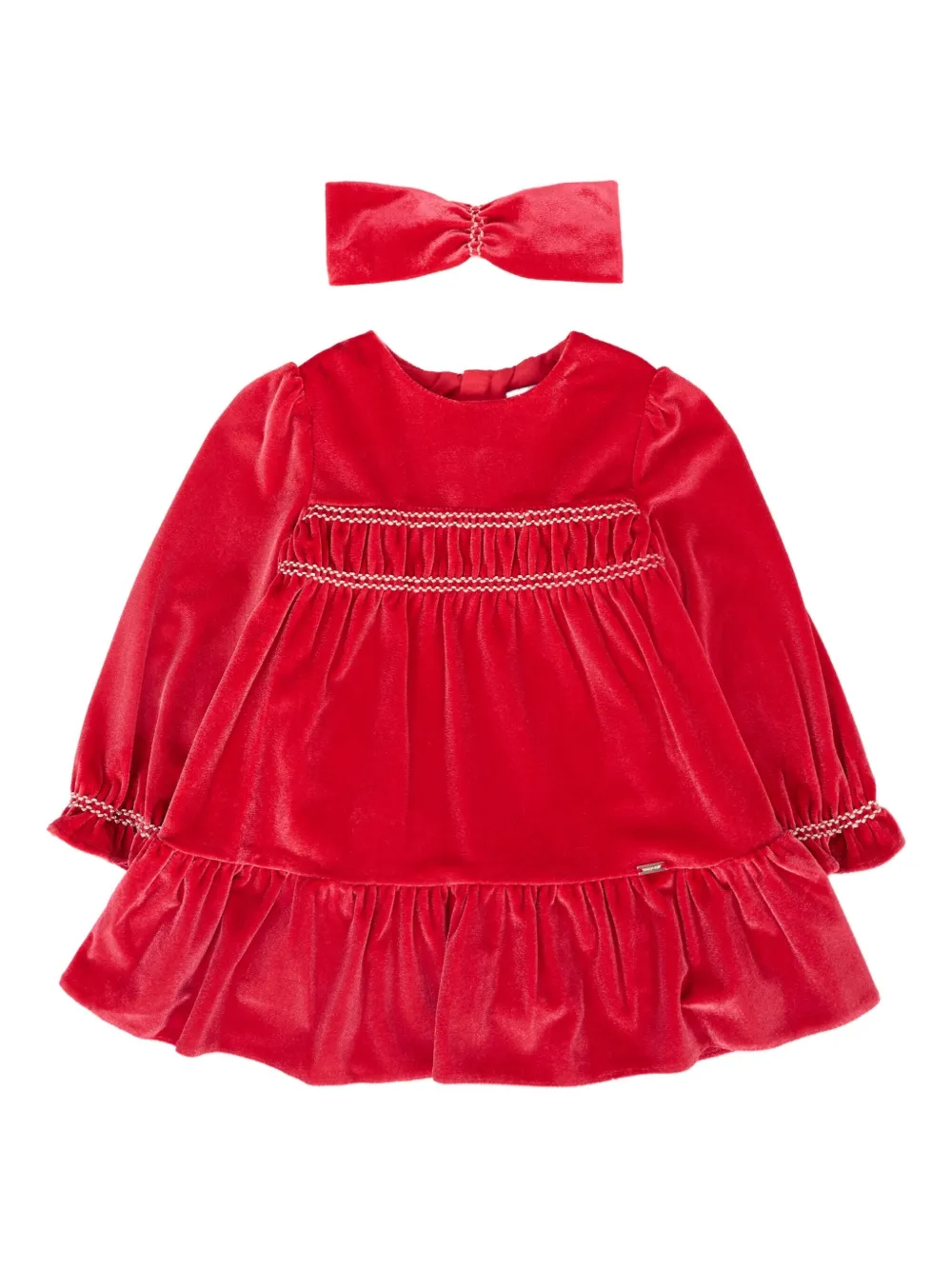 Mayoral Babies' Velvet Smocked Dress-headband Set In Red