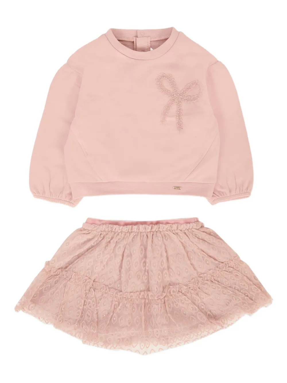 Mayoral bow-embellished ruffled sweater-skirt set Roze